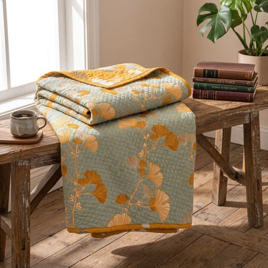 Reversible Ginkgo Botanical Quilted Blanket - Grey - 98" x 94" - image 0