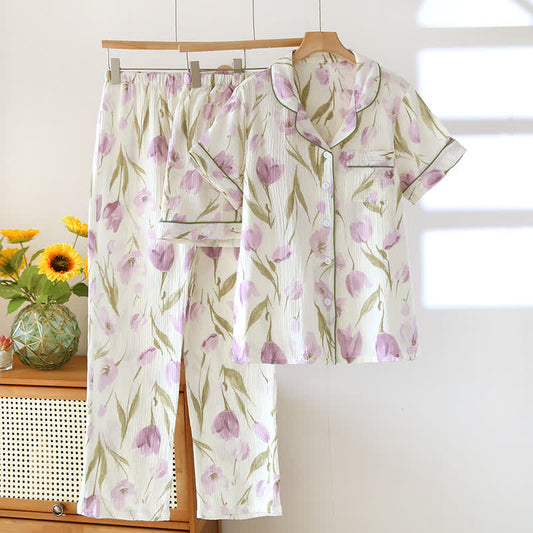 Romantic Tulip 3-Piece Cotton Gauze Pajama Set - Beige - XL - image 0