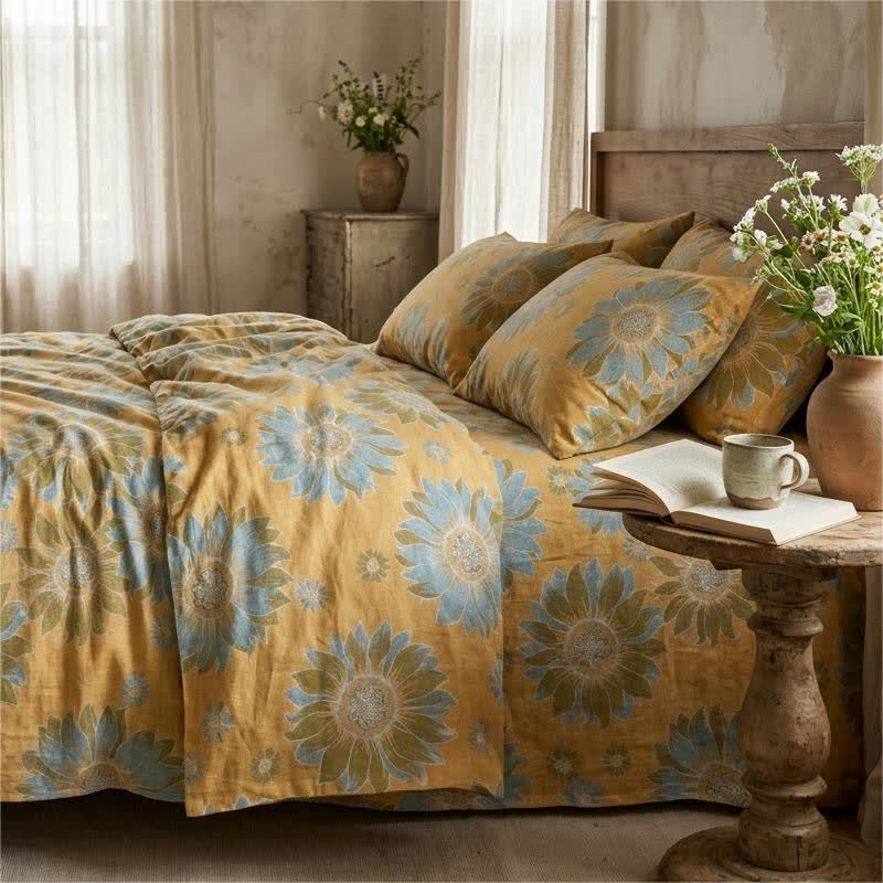 Vintage Sunflower Orange Cotton Bedding Set - image 3