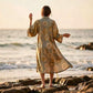 Vintage Sunflower Cotton Kimono Bathrobe - image 4