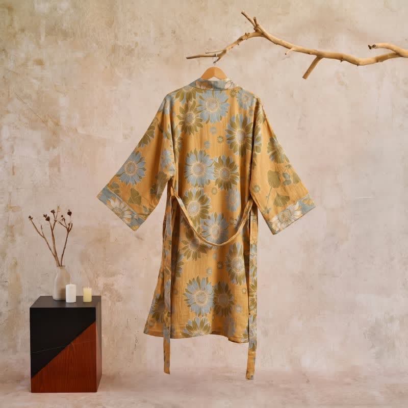 Vintage Sunflower Cotton Kimono Bathrobe - image 1