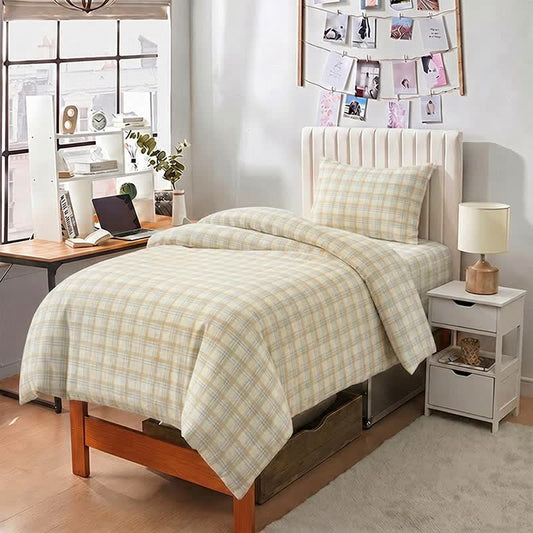 Thick Thin Plaid Dorm Bedding Set - Twin XL - Beige Plaid - 5-Piece Complete Set - image 0
