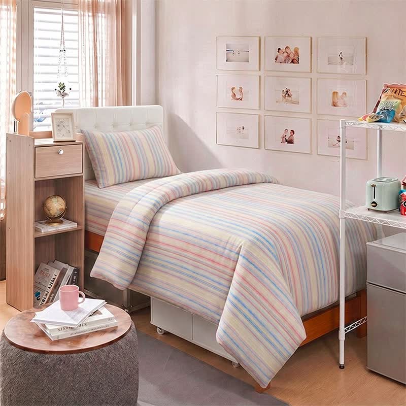 Pastel Pinstripe Minimalist Dorm Bedding Set - image 9
