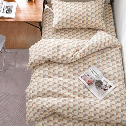Warm Neutral Mosaic Check Bedding Set - Twin XL - Brown Plaid - 5-Piece Complete Set - image 0