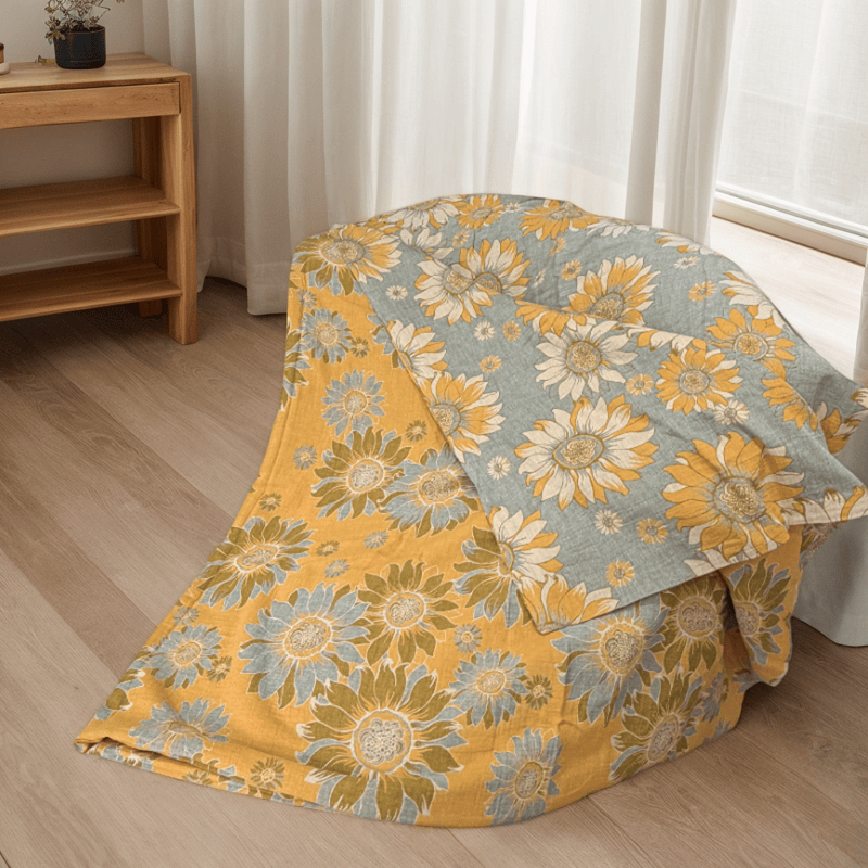 Vintage Orange Sunflower Cotton Blanket - image 3