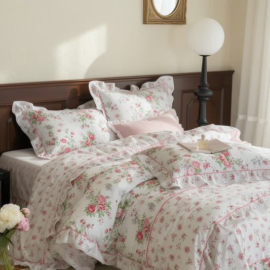 Romantic Rose Ruffle Bedding Set - White - 4PCS Bedding Set - Queen - image 0
