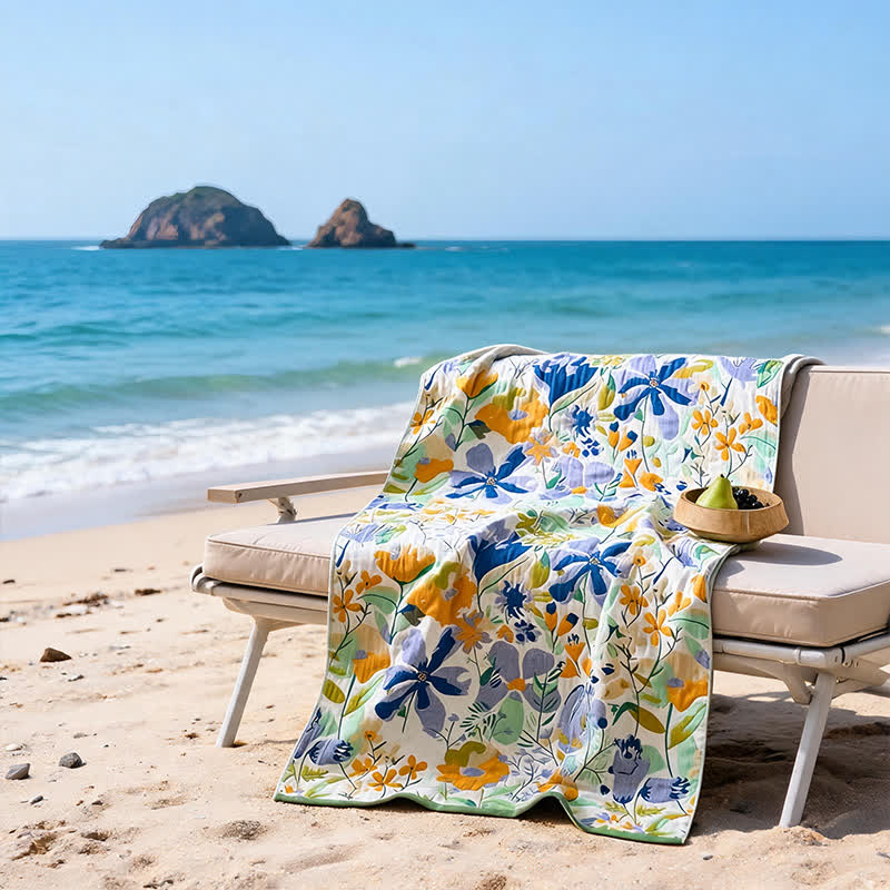 Botanical Floral 4-Layer Muslin Beach & Bath Towel - image 2