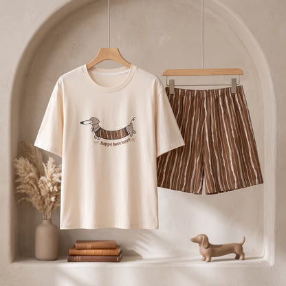 Walking Dachshund Cotton Lounge Set - White & Coffee - 3XL - image 0