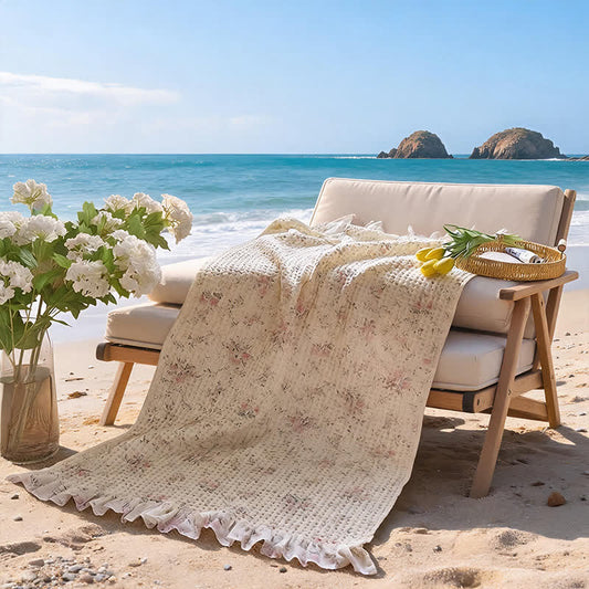 Cotton Waffle Weave Bath Towel with Ruffle Trim - Pink - 2PCS - 19"W x 39"L & 27"W x 55"L - image 0