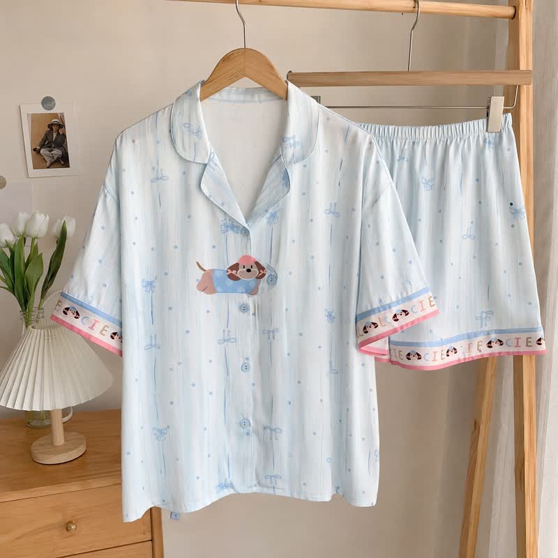 Sky Blue Puppy Print  Pajama Set - Blue - 2XL - image 0