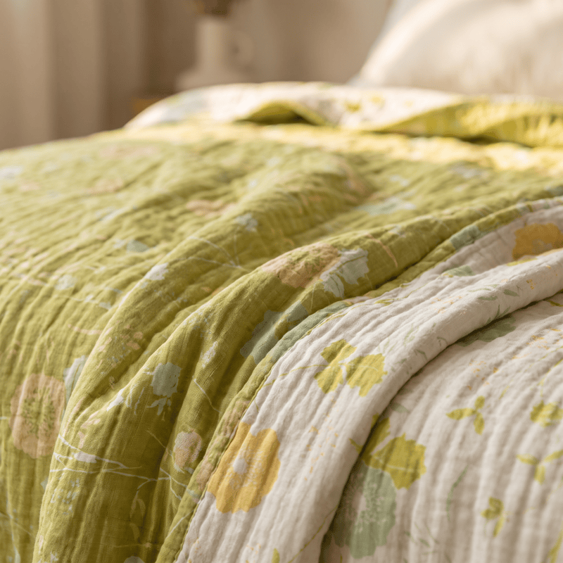 Soft Green Floral Reversible Cotton Quilt - image 7