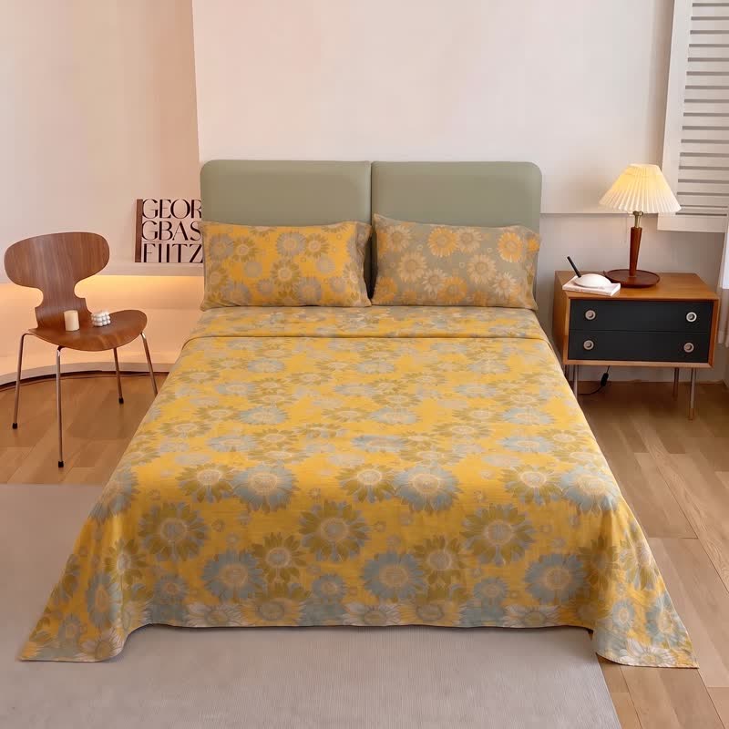 Sunflower Garden Cotton Gauze Bedspread - Orange - 2PCS Pillowcases - 40" x 20" - image 0
