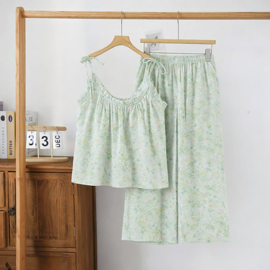 Rose Floral Spaghetti Strap Loungewear - Green - XL - image 0