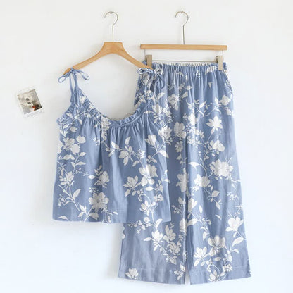 Botanical Floral Spaghetti Strap Loungewear - Blue - XL - image 0