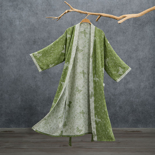 Olive Botanical Butterfly Kimono Bathrobe - Green - 2XL - image 0