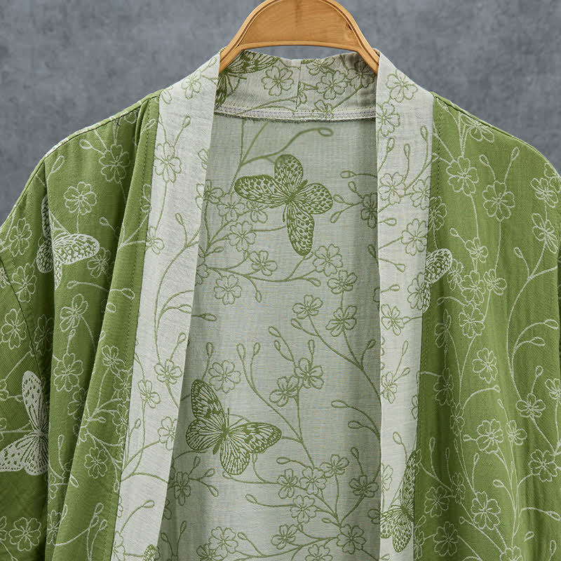Olive Botanical Butterfly Kimono Bathrobe - image 4