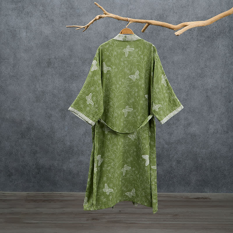 Olive Botanical Butterfly Kimono Bathrobe - image 1
