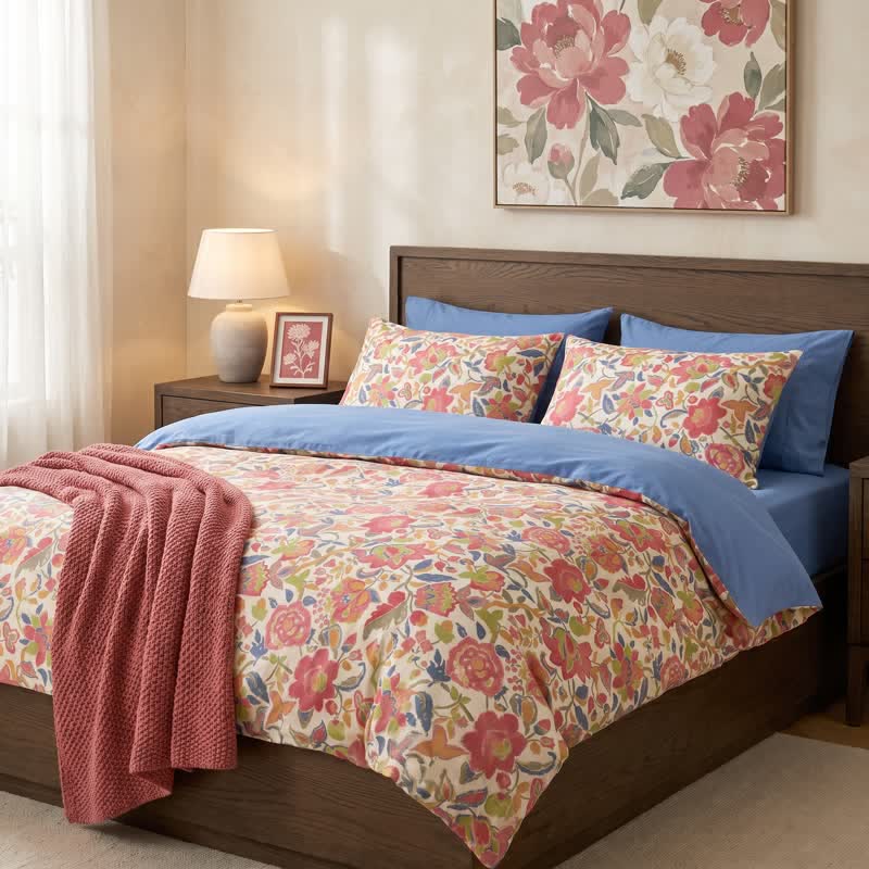 Cottage Floral Cotton Double Gauze Bedding Set - image 4
