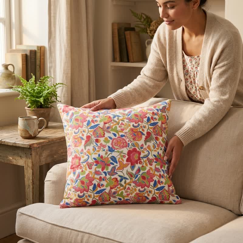 Vintage Pink Floral Double Gauze Throw Pillow - image 5