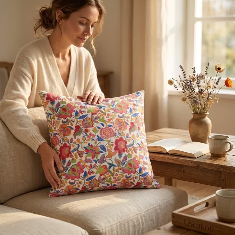 Vintage Pink Floral Double Gauze Throw Pillow - image 2
