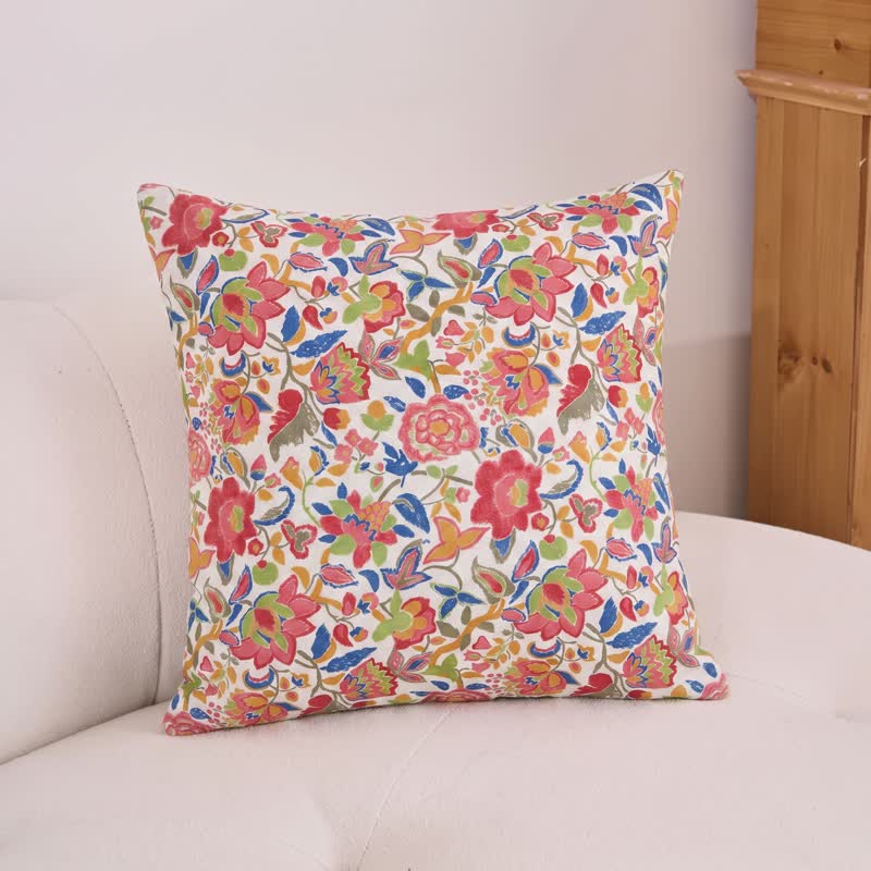 Vintage Pink Floral Double Gauze Throw Pillow - Multicolor - 18" × 18" - With Insert - image 0