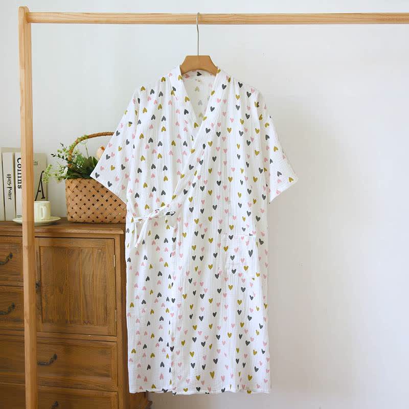 Cotton Double-Layer Muslin Kimono Nightgown - Beige - L - image 0