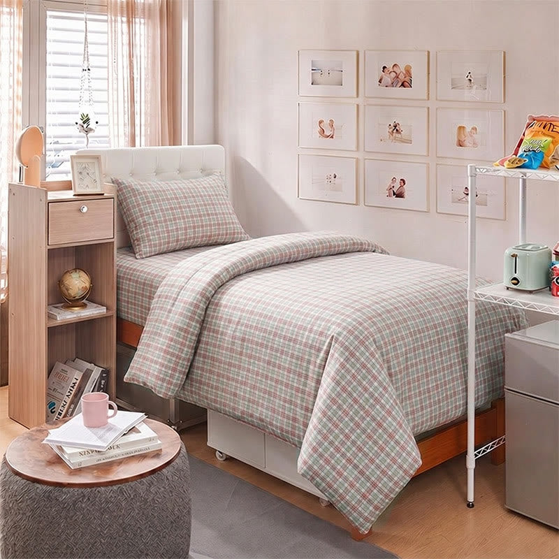 Pink Plaid Twin XL Dorm Bedding Set - image 2