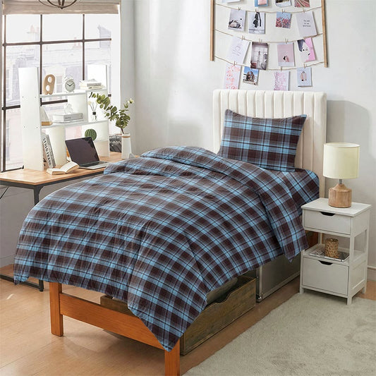 Classic Plaid Twin XL Dorm Bedding Set - Brown & Blue Plaid - Twin XL - 5-Piece Complete Set - image 0