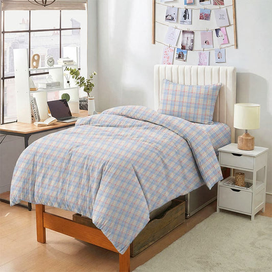 Pastel Gingham Twin XL Bedding Set - Blue - Twin XL - 5-Piece Complete Set - image 0