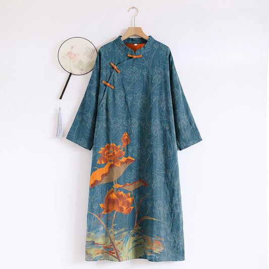 Vintage Lotus Cotton Double Gauze Nightdress - XL - image 0