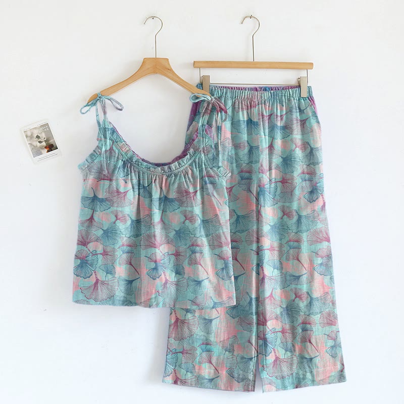 Dreamy Ginkgo Leaf Cami Loungewear Set - Blue Pink - XL - image 4