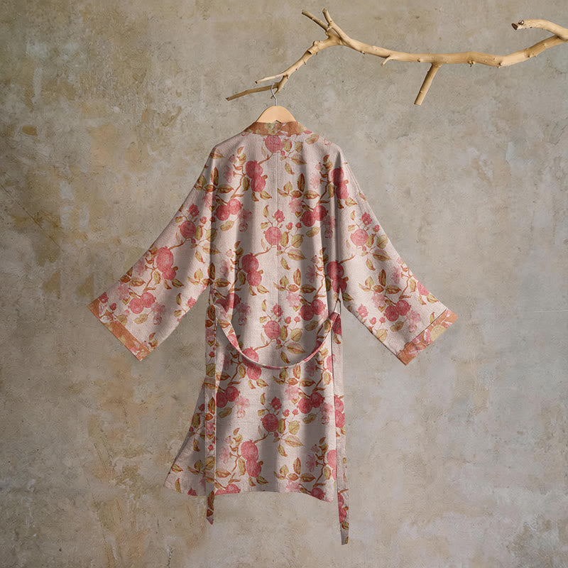 Botanical Pomegranate Print Cotton Kimono Robe - image 6