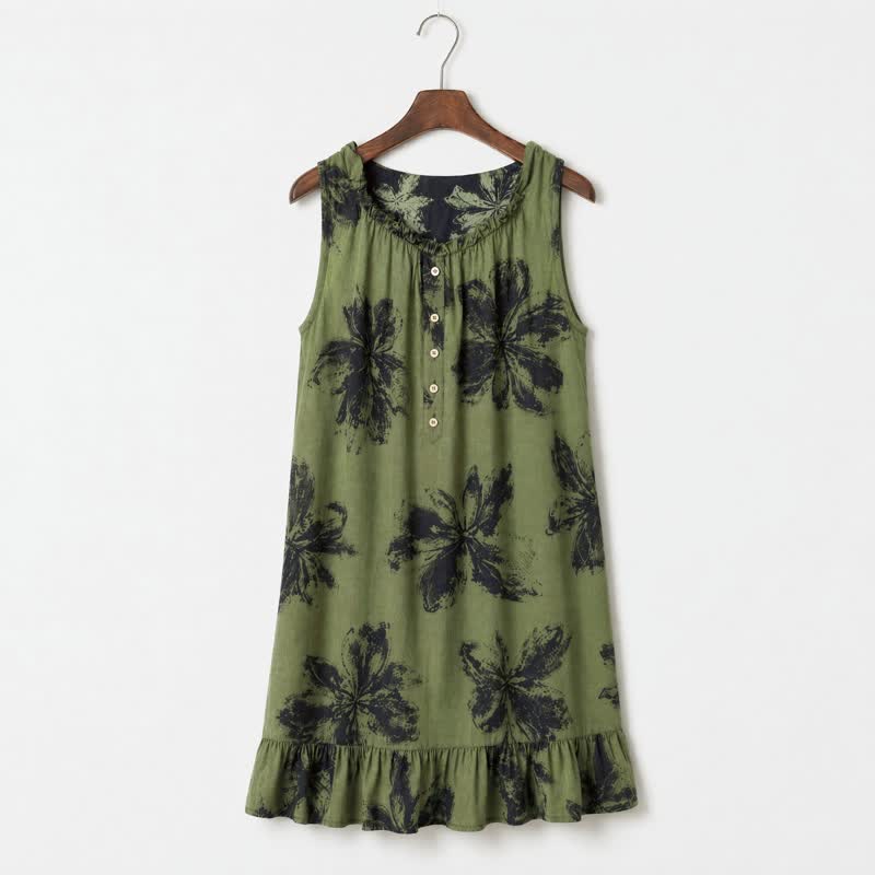 Botanical Nocturne Floral Cotton Lounge Dress - Green - L - image 2