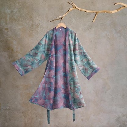 Dreamy Ginkgo Leaf Cotton Kimono Robe - Mint Lavender - 2XL - image 0
