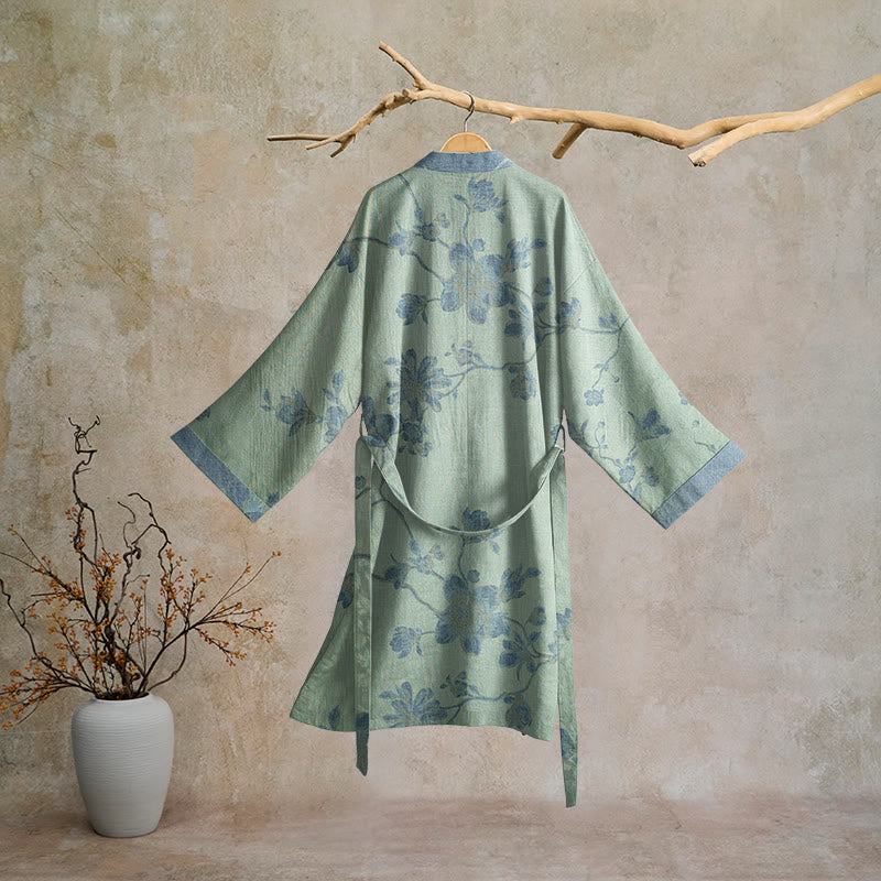 Sage Blue Floral Cotton Kimono Robe - image 6