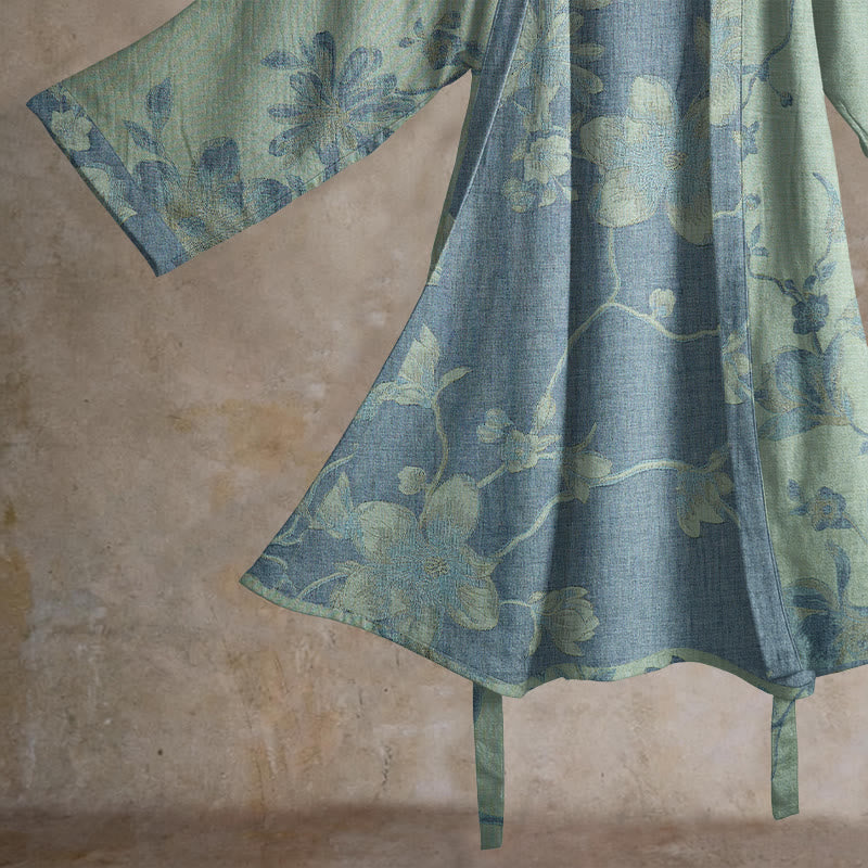 Sage Blue Floral Cotton Kimono Robe - image 7