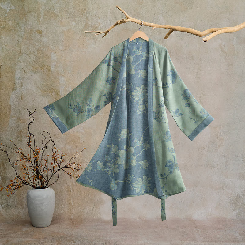 Sage Blue Floral Cotton Kimono Robe - Sage & Blue - 2XL - image 5