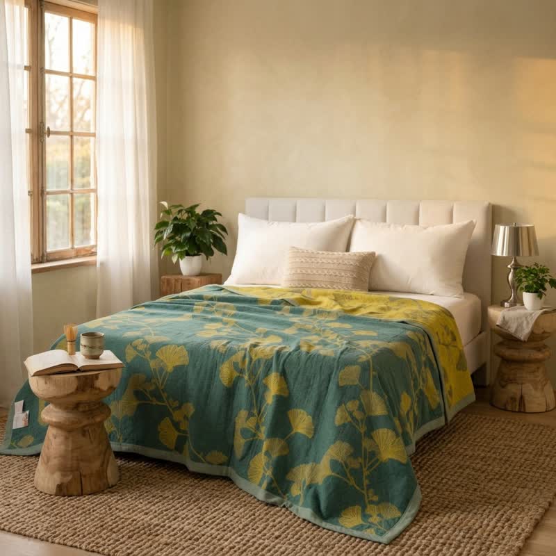 Nordic Ginkgo Leaf Reversible Cotton Quilt - image 1