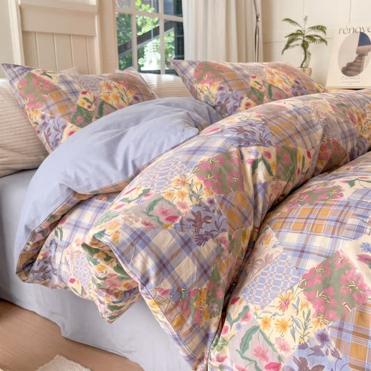 Garden Patchwork Floral Cotton Bedding Set - Multicolor - King - 4PCS Bedding Set - image 0