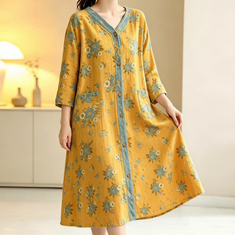 Plus Size Floral Cotton Gauze Cardigan Nightgown - image 1