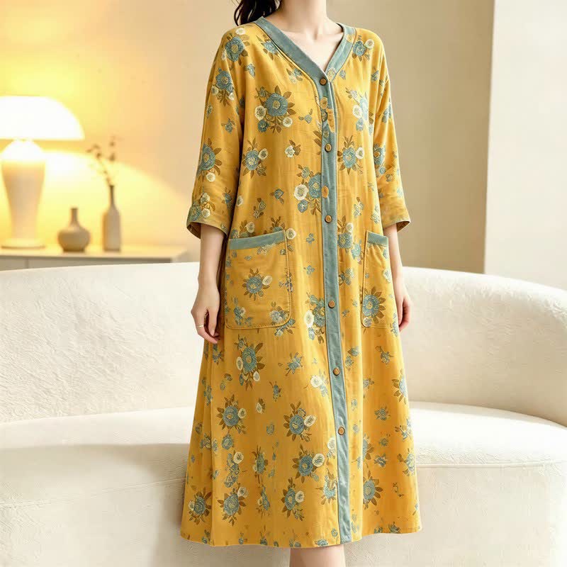 Plus Size Floral Cotton Gauze Cardigan Nightgown - image 2