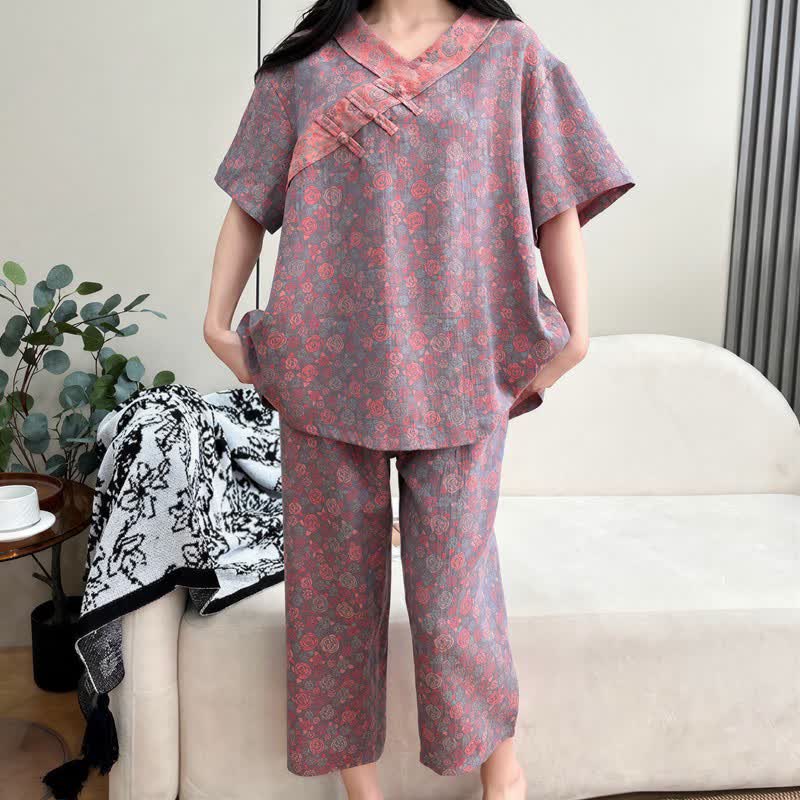 Plus Size Floral Cropped Capris Pants Loungewear - image 19