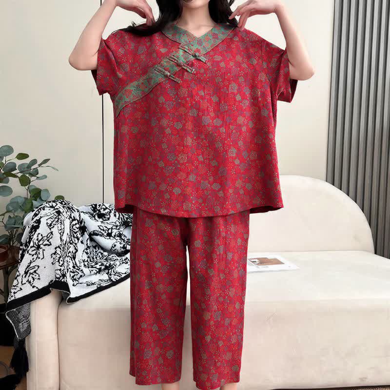 Plus Size Floral Cropped Capris Pants Loungewear - image 2