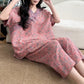 Plus Size Floral Cropped Capris Pants Loungewear - Pink - 5XL - image 14