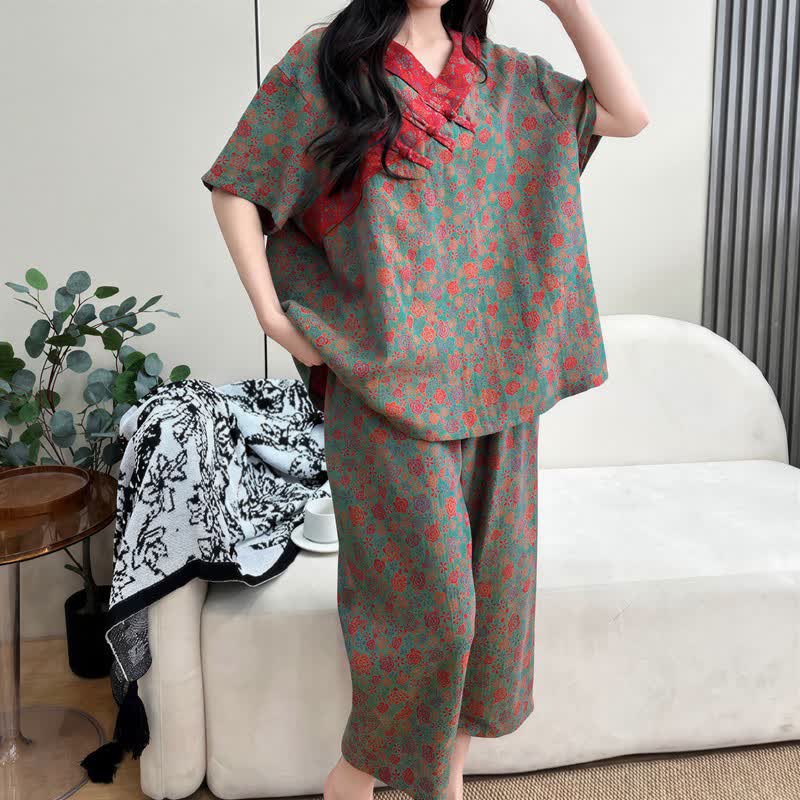 Plus Size Floral Cropped Capris Pants Loungewear - image 11
