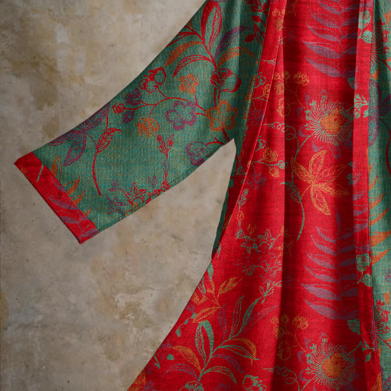 Retro Leaf Jacquard Cotton Kimono Robe - image 8