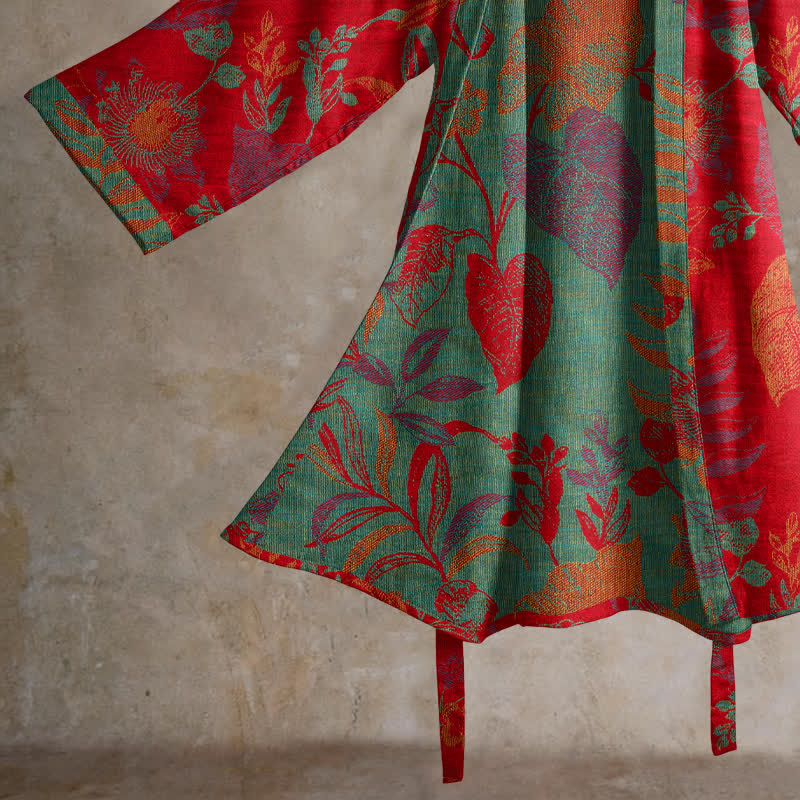 Retro Leaf Jacquard Cotton Kimono Robe - image 4
