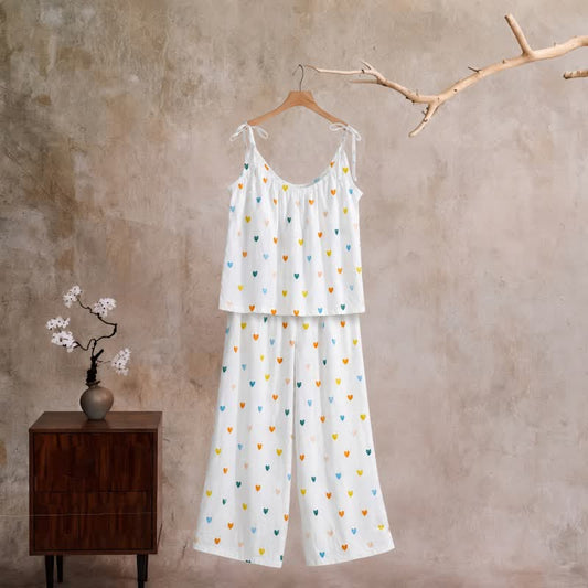 Sweetheart Print Spaghetti Strap Loungewear - White - XL - image 0