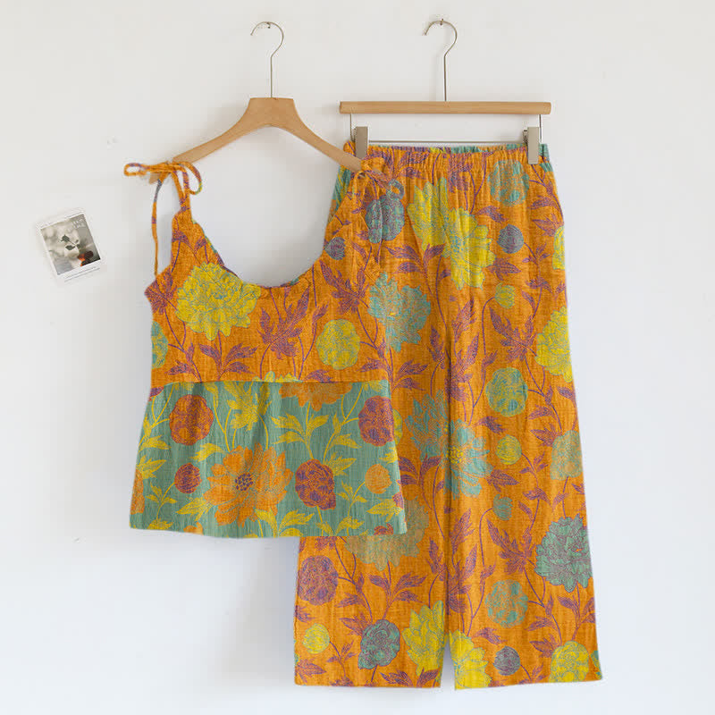 Retro Peony Cotton Cami Loungewear Set - image 1