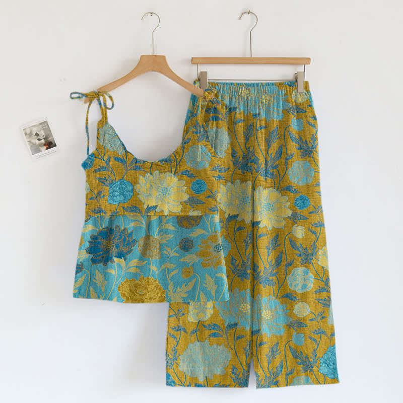 Retro Peony Cotton Cami Loungewear Set - image 13